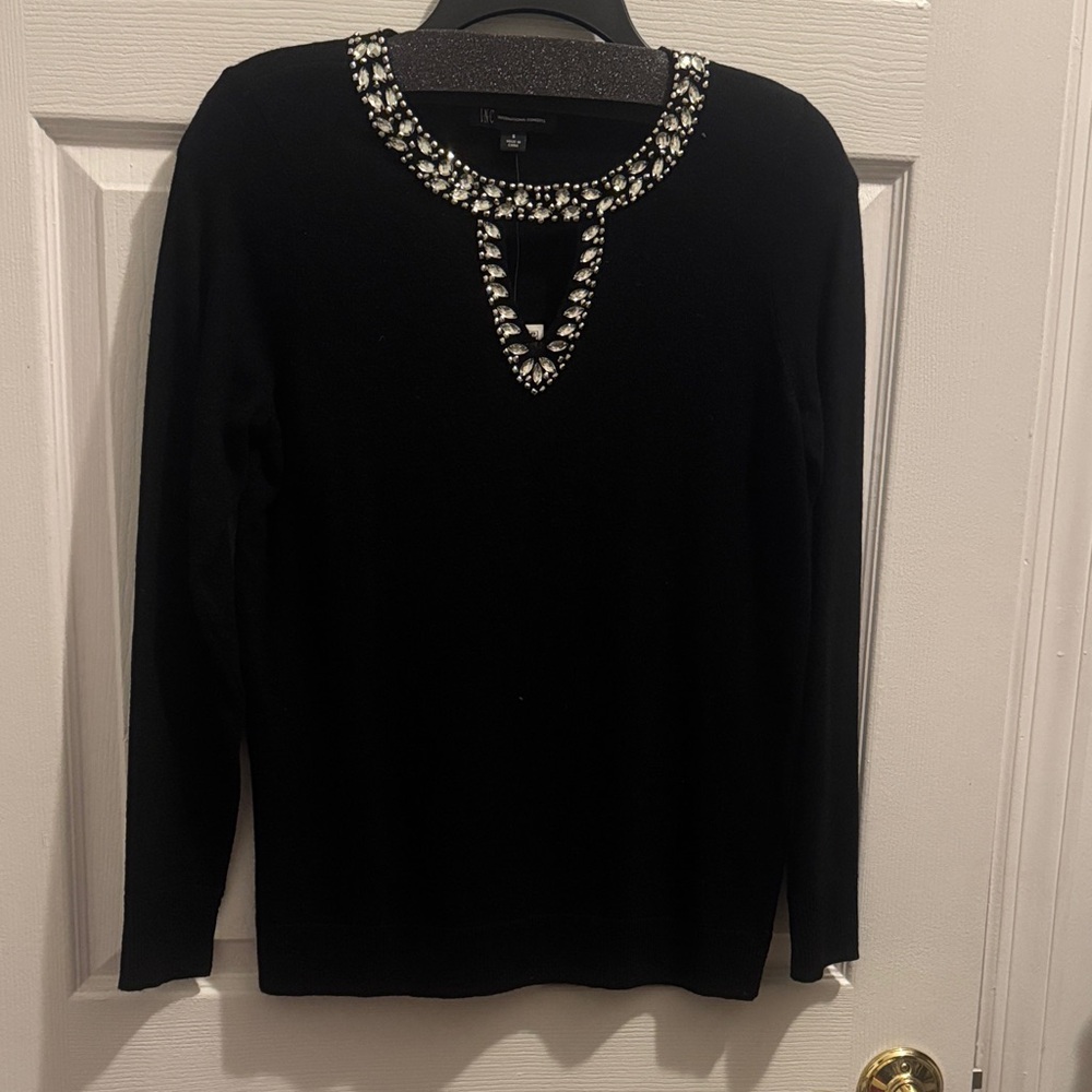NWT INC International Concepts Black Top with Embellished Detail